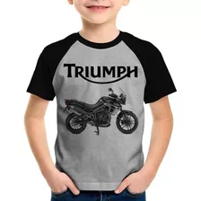 Camiseta Raglan Infantil Moto Triumph Tiger 800 Xrx Preta 20