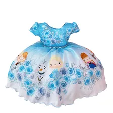 Vestido Infantil Azul Princesas Frozen Baby Festas Luxo