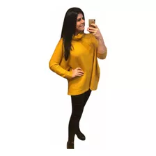 Poncho Feminino Manga Longa Com Gola Boba Em Trico Inverno