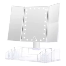 Espejo De Maquillaje Plegable Con Luz Led Y Organizador 