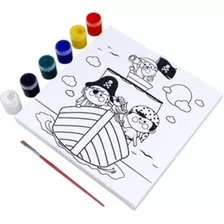 Kit Pintura Tela Pirata + Pincel + 6 Tintas