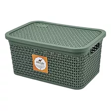 Caja Organizadora Perlada Simil Ratan 4 Lts. Garageimpo Color Verde Oscuro