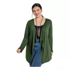 Blusa Solta Cardigã Com Pontas Mangas Longas Plus Size