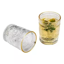 Set De 4 Vasos Labrados Con Borde Dorado. 300ml