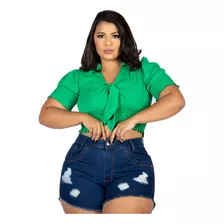 Short Jeans Plus Size Cintura Alta Barra Desfiada