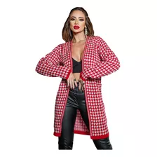 Cardigan Kimono Feminino Pied De Poule Manga Longa Grosso