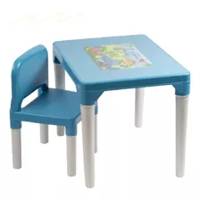 Mesa Infantil Com Cadeira Educativa Dinossauro Azul Menino