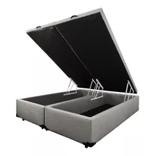 Cama Box Baul Base Sommier 2 Plazas Dividido Tela Lino