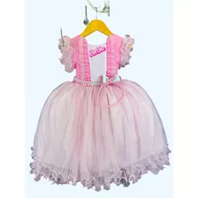 Vestido Infantil Princesa Tematico Barbie Rosa Luxo