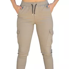 Pantalón Mujer Jogger Cargo Gabardina Elastizada V. Colores
