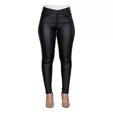 Calça Feminina Jeans Couro Resinado Com Lycra