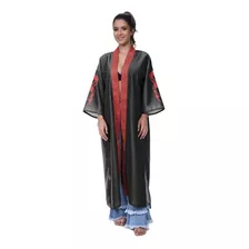 Kimono Haori Longo Oriental Dragão Oni Japonês Japão Carpa