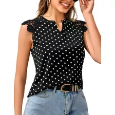 Blusa De Lunares Con Encaje.