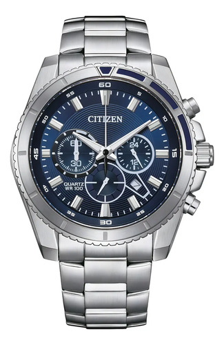 Reloj Citizen An820157l Para Hombre Cronógrafo Marcador24hrs Plateado Plateado/azul Azul