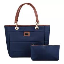 Bolsa Austin + Cosmetiquera Color Azul Marino-cafe