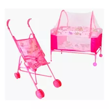 Coche Y Cuna Corral De Juguete, Combo 2 X 1 Para Niñas Bebes