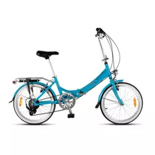 Bicicleta Plegable Plegable Aurora Folding Aurorita Classic - Retro R20 7v Frenos V-brakes Cambio Shimano Ft30 Color Celeste Con Pie De Apoyo 