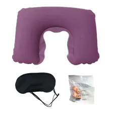 Set Viaje Almohada Cojin Inflable Cuello Antifaz Tapones 