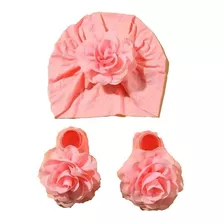 Gorro Y Calcetines Para Bebe Con Flores En Color Rosa