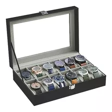 Caja De Reloj 12 Ranuras, Soporte De Reloj Tapa De Cristal