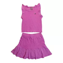 Conjunto Feminino Blusa Com Short Saia Infantil Com Babados