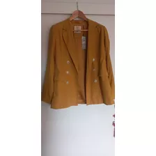 Blazer Largo En Mostaza Parisien Talle 38 Nuevo Con Etiqueta