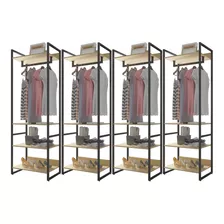 Kit 04 Closets Guarda Roupa Industrial 210x70cm Blind Nature