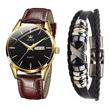 Relógio Masculino Casual Olevs Dourado Social + Pulseira