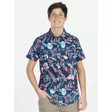 Camisa Mixed Foliage Juvenil Multicolor Maui And Sons