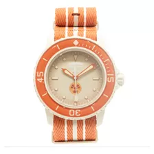 Reloj Swatch X Blancpain Océano Artico Edicion Artic Ocean Color De La Correa Naranja Color Del Bisel Crema Color Del Fondo Crema