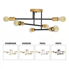 Lustre Sputnik Monaco Vicenzo Pendente Luminaria Industrial Cor Preto Com Dourado