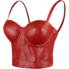 Blusa Curta Cropped Corset Top Vermelho Couro Pu Lycra Bojo 