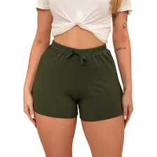 Short Feminino Curto Soltinho Canelado Tendencia Verão