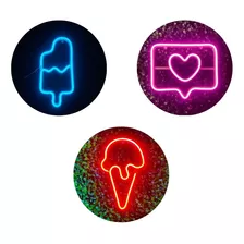 Trio Luminárias Neon Led Kit Sorveteria Instagramavel Bivolt