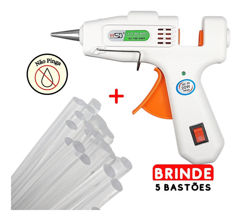 Pistola De Cola Quente Com Botão De Liga E Desliga Bico Fino