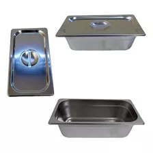 Kit 3 Cubas Com 3 Tampas Gn 1/3 100mm Inox Gastronomica 