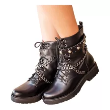 Coturno Correntes Bota Botinha Feminina Rock Moto Cano Médio