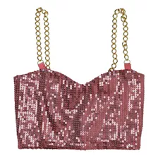 Cropped Top Paetê Infantil Menina Luxo Blogueirinha Rosé