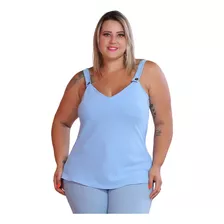 Regata Moda Feminina Plus Size Alça Larga Elástico Verão