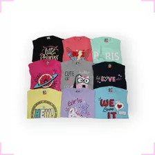 Pacote 8 Camiseta Manga Longa Estampas Lindas Fofas Infantil