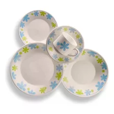 Juego Vajilla Flores Plato Taza Cerámica 30 Pzs Hsk Color Blanco