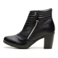 Bota Feminina Cano Curto Couro 9205 Km Preta