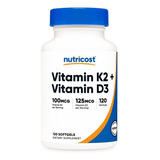 Vitamina K2 + Vitamina D3  120 CÃ¡psulas Blandas Sin Gluten Y Sin Ogm