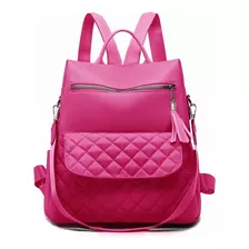 Bolsa Mochila Escolara Feminina Impermeável Nylon Anti Furto Cor Pink