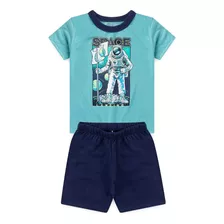 Conjutno Verão Infantil Masculino Verde Astronauta