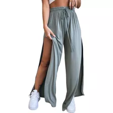 Calça Feminina Pantalona Fenda Malha Viscolycra Despojada