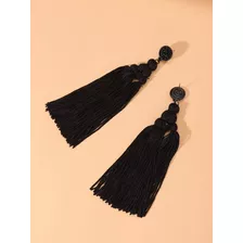 Pendientes Largos Con Fleco Negro/unitalla