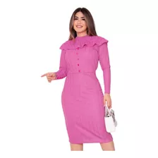 Vestido Tricô Manga Longa Moda Evangélica Outono Inverno