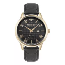 Relógio Technos Masculino Executive 2115ncx/0p Correia Preto Bisel Dourado Fundo Preto