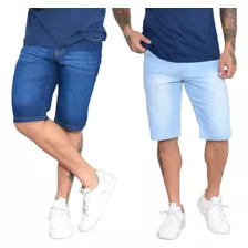 Kit Com 2 Bermudas Masculinas Sarja Jeans Lisa Sem Rasgo